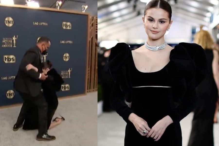 Η Selena Gomez σκοντάφτει στο κόκκινο χαλί και τελικά πετά τα τακούνια της