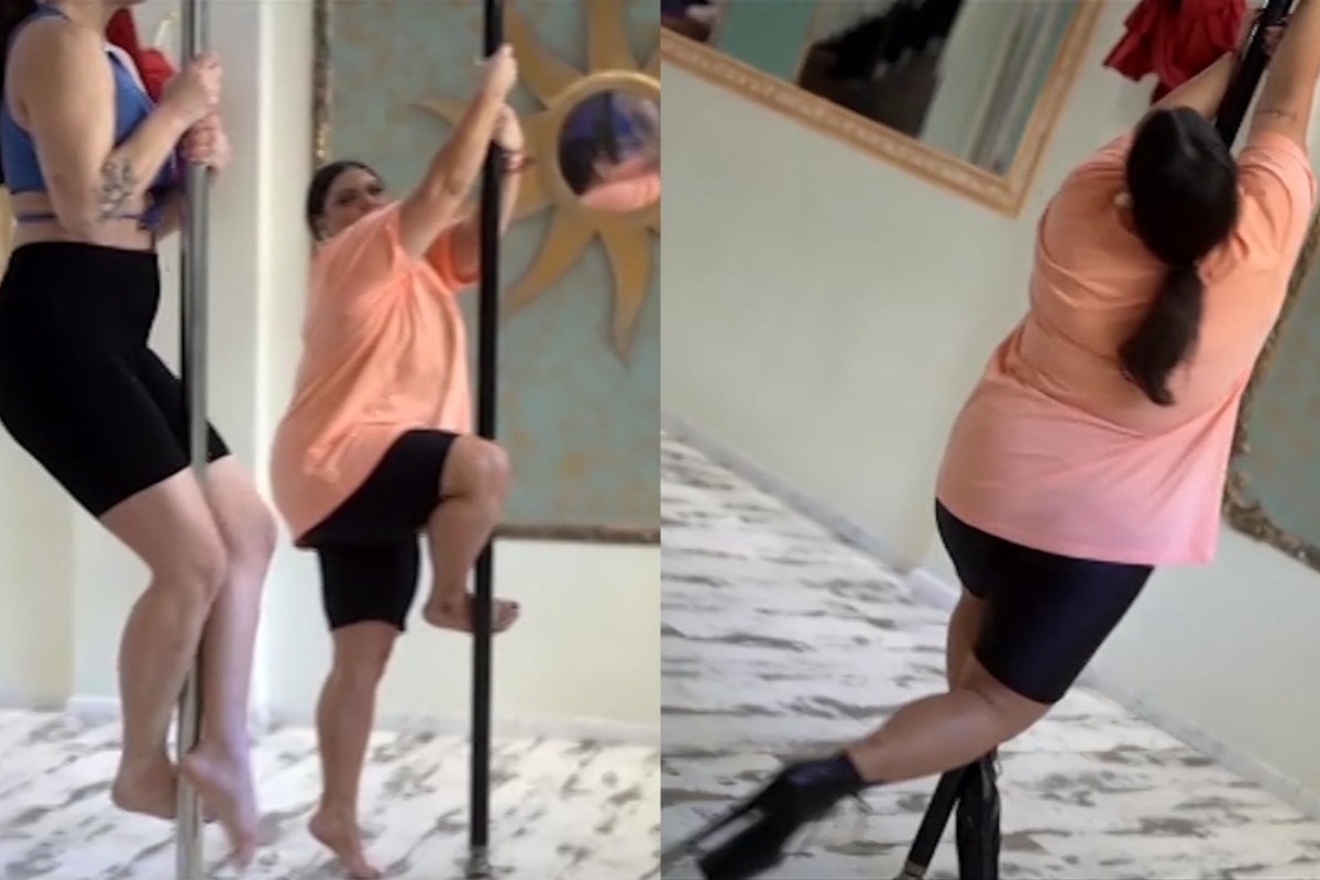 Η Δανάη Μπάρκα μαθαίνει… pole dancing ‑ Η παρουσιάστρια ανέβηκε στο στύλο χωρίς δισταγμό