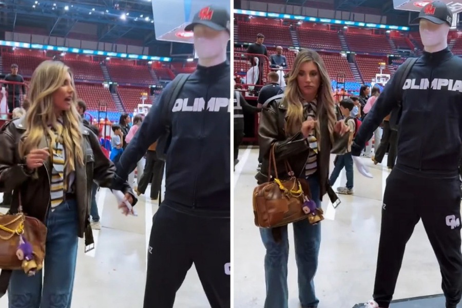 Η Αθηνά Οικονομάκου πιάνει από το χέρι κούκλα βιτρίνας, νομίζοντας ότι είναι ο σύντροφός της